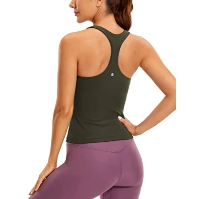 Abbildung von CRZ Yoga Damen Butterluxe Tank Tops Racerback Sport Top Fitness Oberteil Tanktops mit Integriertem BH Olivgrün 36