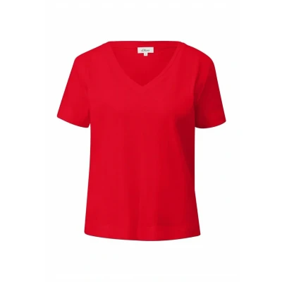 Abbildung von T Shirt aus Flammgarn mit V Ausschnitt rot 42