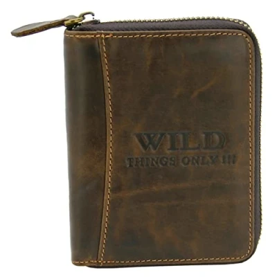 Abbildung von WILD THINGS ONLY !!! Herren Brieftasche mit Reißverschluss Leder Geldbörse RFID Schutz &amp; Geschenk Box (Hochformat, Braun)