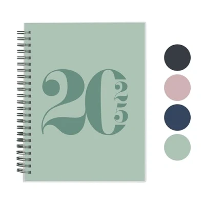 Abbildung von Rileys &amp; Co 2025 Planer Typografisch Monatlicher und Wöchentlicher Agenda Planer, Flexibler Einband, Doppelspiralbindung, Notizseiten, 20,3 x 15,2 cm (8 6 Zoll), Grun auf Deutsch