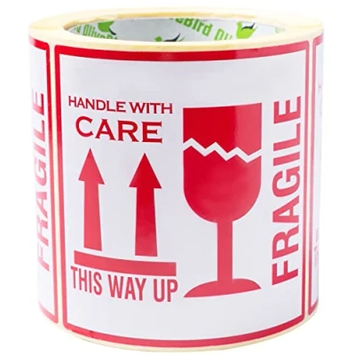 Abbildung von OliveBird 250 Aufkleber &quot;Fragile. This Way Up. Handle With Care&quot;, Etiketten, groß 10 x CM White red Stück