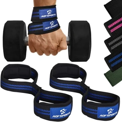 Abbildung von AQF Figur 8 Gepolstert Zughilfen Krafttraining, Bodybuilding Gewichte Training Lifting Straps, Handgelenkstütze Klimmzugband Für Fitness, Straps Powerlifting &amp; Kreuzheben (Schwarz Blau)