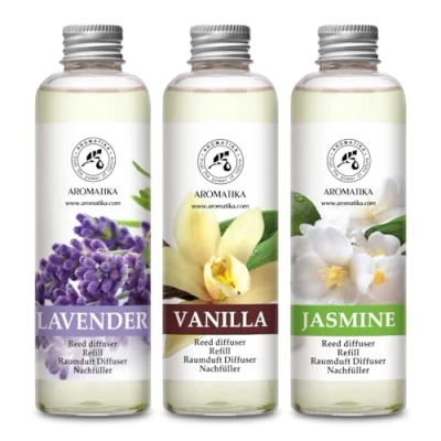 Abbildung von Raumduft Nachfüllflasche Lavendel &amp; Vanille und Jasmin 3x200ml Raumerfrischer Frischer Langanhaltender Aroma Diffuser Aromatherapie Reed Refill