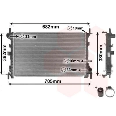 Abbildung von VAN WEZEL 18002264 Kühler, Motorkühlung Aluminium 600 350 16 *** IR PLUS mit Zubehör Kühlrippen gelötet FORD: Focus Mk1 Hatchback
