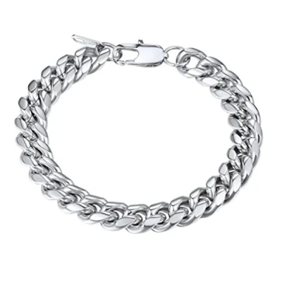 Abbildung von PROSTEEL Herren Armband 10mm Edelstahl Panzerkette schwer Glieder Link Kettenarmband Armkette Armreif, Länge 21cm, Silber