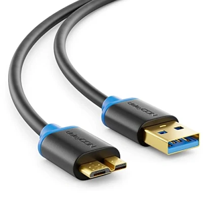 Abbildung von deleyCON 1m Micro USB 3.0 Datenkabel bis zu 5 Gbit/s Ladekabel für Handy Smartphone Tablet Externe Festplatten A Stecker B Schwarz