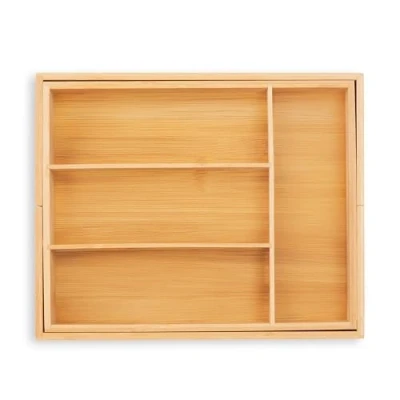Abbildung von Relaxdays Besteckkasten ausziehbar, Bambus, HBT: 5 x 29 47,5 35,5 cm, 4 6 Fächer, Besteckeinsatz für Schubladen, natur
