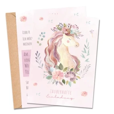 Abbildung von MeinBaby123® 10 Einladungskarten Kindergeburtstag Mädchen süße Geburtstagseinladungen für Kinder Einhorn inkl. Briefumschläge Premium Qualität (Einhorn V3)
