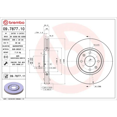 Abbildung von BREMBO COATED DISC LINE 09.7877.11 Bremsscheibe 288 28 4 innenbelüftet beschichtet mit Schrauben CITROËN: Xantia Estate, C5 II Hatchback, Estate