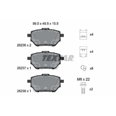 Abbildung von TEXTAR 2623601 Bremsbelagsatz mit akustischer Verschleißwarnung Bremssattelschrauben Zubehör TOYOTA: Corolla XII Saloon