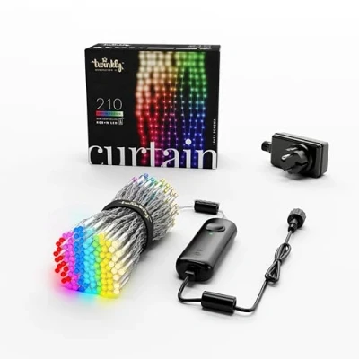 Abbildung von Twinkly Curtain 210 LED RGB+Weiß, Lichterkette für Drinnen und Draußen, Smarte Lichter, RGB Weiß, Kompatibel mit Alexa, Google Home, IP44, App Steuerung, Transparentes Kabel, 1.5m x 2.1m