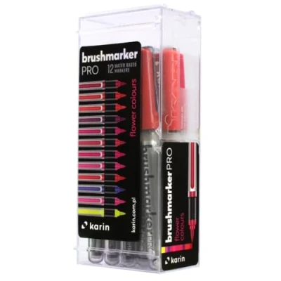 Abbildung von KARIN Brushmarker Pro 12 Flower Colours Set Stück transparenter Körper mit Ink Free System, 2, 4 ml Flüssiger Farbe. Kein Filzstiftmarker