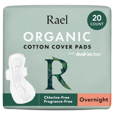 Abbildung von Rael Damenbinden mit Flügeln Bio Baumwoll Abdeckpads zusätzliche Saugfähigkeit,geruchsneutral,Auslaufschutz, binden für Frauen (über Nacht, 20 Stück)