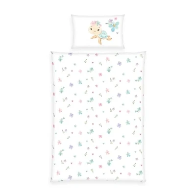 Abbildung von Herding babybest Little Turtle Winterbettwäsche, Kopfkissenbezug 40 x 60 cm Mit Hoteleinschlag, Bettbezug 100 135cm, Reißverschluss, 100% Baumwolle/Flanell