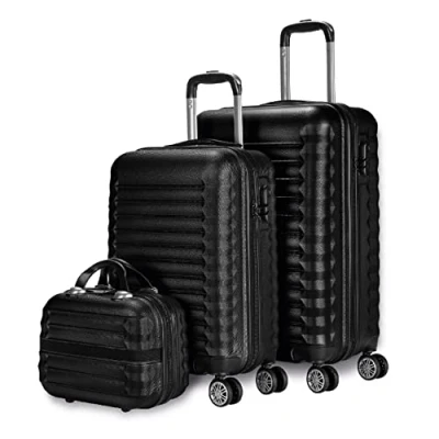 Abbildung von NUMADA Gepäck Set und Kulturbeutel 3 Stück Schwarz, mittel 63cm, klein 53cm Kulturbeutel, ABS, starr, widerstandsfähig, 4 Doppelräder, leicht, seitliches Kombinationsschloss