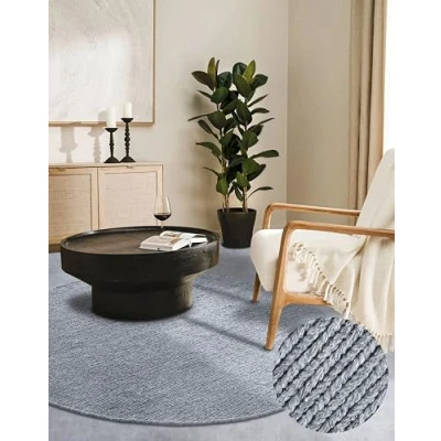 Abbildung von Villeroy &amp; Boch Wollteppich Francois Rund Natur Wohnzimmerteppich Handgewebt Umweltfreundlich Boho Teppich Wolle für Wohnzimmer, Schlafzimmer, Esszimmer, Flur, Küche Silber, 160cm