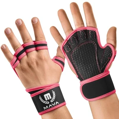 Abbildung von Mava Sports Belüftete Handschuhe für Männer und Frauen mit integrierten Handgelenksmanschetten vollflächiger Silikonpolsterung Perfekt Gewichtheben, Cross Training, WOD (Rosa, M)