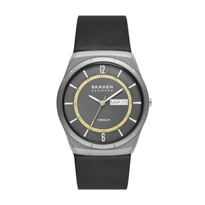 Abbildung von Skagen Herrenuhr Melbye Quarz/3 Zeiger Tag Datum Uhrwerk 40 mm Gehäusegröße mit Lederarmband SKW6907