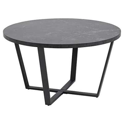 Abbildung von AC Design Furniture Albert runder Holz Couchtisch, Tischplatte brauner Marmor Look mit gekreuzten schwarzen Metallbeinen, kleiner Wohnzimmer Beistelltisch, minimalistisches Wohnzimmermöbel