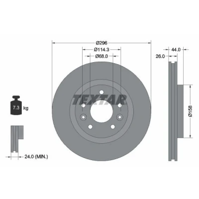 Abbildung von TEXTAR PRO 92274203 Bremsscheibe 296 26 05/07 114,3 innenbelüftet beschichtet ohne Radlager, Radbefestigungsbolzen, Radnabe