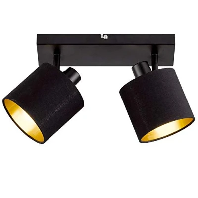 Abbildung von Reality Leuchten Tommy R80332079 Spotbalken, Metall Schwarz Matt, Stoffschirm Schwarz/Goldfarbig