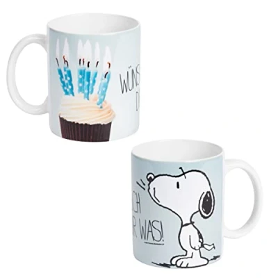 Abbildung von Peanuts The Tasse Snoopy Wünsch dir was! Kaffeetasse Becher Kaffeebecher aus Keramik Blau 320 ml