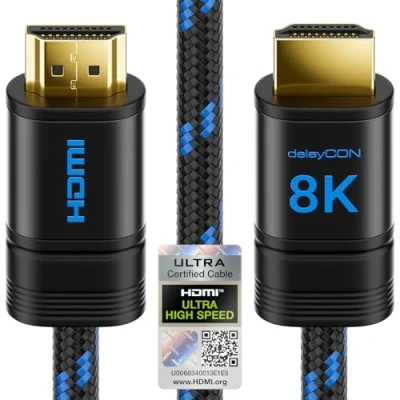 Abbildung von deleyCON 3,0m 8K HDMI 2.1 Kabel (48G, ULTRA Highspeed) 8K@60Hz 4K@120Hz 2K@144Hz/165Hz EARC HDCP 2.3/2.2 Kompatibel mit DTS:X Dynamisches HDR Dolby Atmos TV PS5 Xbox Soundbar Monitor