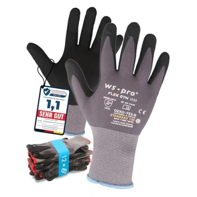 Abbildung von Trevendo 12 Paar Arbeitshandschuhe WS Pro Flex GTN Montagehandschuhe Gartenhandschuhe atmungsaktiv flexibel für Damen und Herren Größe 11