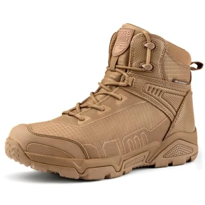 Abbildung von FREE SOLDIER Herren Mid High Schnürer Wasserdicht Boots Army Combat Schuhe, Wanderstiefel, atmungsaktiv, Taktische(Wolfsbraun wasserdicht,45EU)