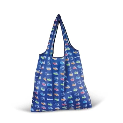 Abbildung von BRISA VW Collection Volkswagen Wiederverwendbare Polyester Einkaufs Beutel Shopper Bag Tasche mit T1 Bus Motiv (Bulli Parade/Blau)