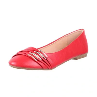 Abbildung von Elara Damen Ballerinas Bequem Lederoptik Strass Flach Chunkyrayan B069 BL Rot 40