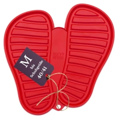 Abbildung von Sanni Shoo, Shoo.pad, Flexible, waschmaschinen Feste Schuh Abtropf Matte, Schuhablage, Schuhabtropfschale, und Schmutzfang Matte für Schuhe M (bis Schuhgrösse 41), rot