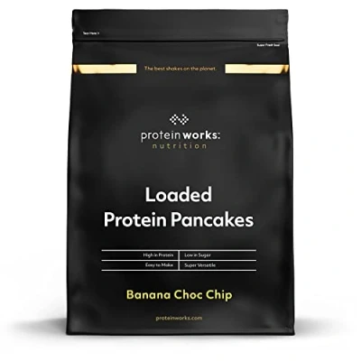 Abbildung von Protein Works Loaded Pancakes Banane Schoko Chip Proteinreiches Frühstück Zuckerarmer Snack schnell &amp; einfach herzustellen 1kg