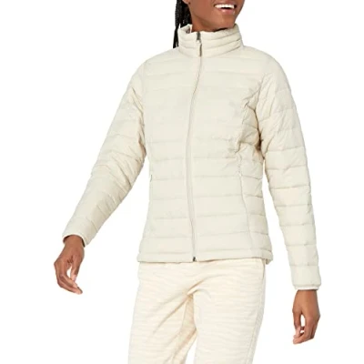 Abbildung von Amazon Essentials Damen Leichte, langärmelige, Wasserabweisende, packbare Pufferjacke (in Übergröße erhältlich), Stone, XXL