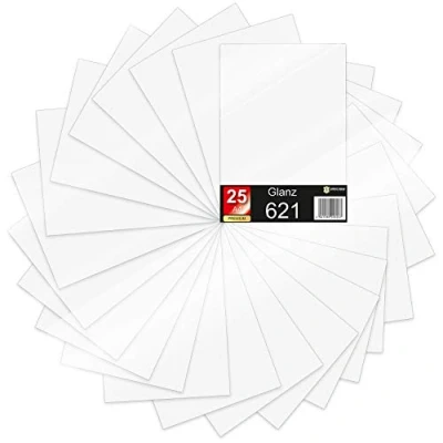 Abbildung von 25 x Din A4 Bögen Plotterfolie 621/631 Selbstklebende Folie im Set Vinyl zum Plotten DIY Bastelfolie Sticker Beschriftung Aufkleber 29,7x21cm (Weiß glanz, 25er Set)