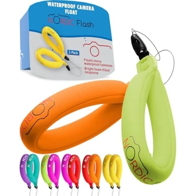 Abbildung von nordic flash Schwimmende Handschlaufe (2 Stück), Wasserdichtes Floating Strap, Handgelenkschlaufe Kompatibel mit Kamera, Handy, Schlüssel Grün &amp; Orange