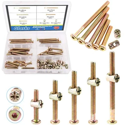 Abbildung von Glarks 100 Stück verzinkte Möbelschrauben M6 x 40/50/60/70/80 mm Innensechskantschrauben Schrauben mit Zylindermuttern Sortiment Kit