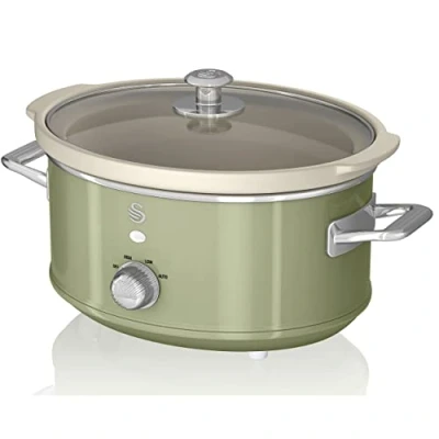 Abbildung von Swan Retro SF17021GNEU Slow Cooker 3,5L Abnehmbarer Kochbehälter, PFOA und PTFE freier Keramischer Antihaft Behälter, 3 Temperaturstufen, Glasdeckel, Vintage Design, Grün, 200W