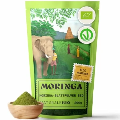 Abbildung von Moringa Oleifera Pulver 200 g Bio Meerrettich mit Premium Qualität Natürliches Produkt, organische und reine aus den Blättern des Meerrettichbaums NaturaleBio