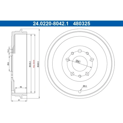 Abbildung von ATE 24.0222 8042.1 Bremstrommel 269,5mm FIAT: Doblo II Box Body / Estate
