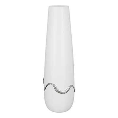 Abbildung von GILDE Deko Vase für Pampasgras Kegelvase aus Keramik Wohnzimmer Geschenk Frauen Geburtstag Muttertag Farbe Silber weiß matt Höhe 39 cm