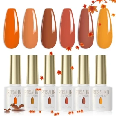 Abbildung von ROSALIND UV Nagellack Set 6 Farben Erdig Gelb Orange Braun Gel Farbgel Für Gelnägel Nagel Herbstfarben Soak Off LED Nail Polish Lampe 6ml
