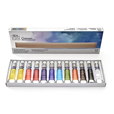 Abbildung von Winsor &amp; Newton 0390636 Cotman Aquarellfarben Set, lebendige Wasserfarben mit hoher Lichtechtheit, große Farbauswahl, Alterungsbeständig 12 Farben in 8ml Tuben