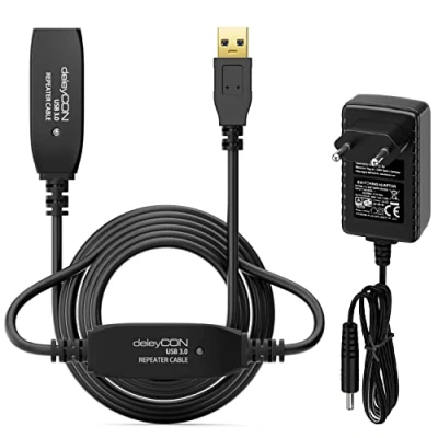 Abbildung von deleyCON 15m Aktives USB 3.0 Kabel Aktive Verlängerung mit 2 Signalverstärker &amp; Netzteil USB3.0 Repeaterkabel Verlängerungskabel PC Computer Drucker Scanner
