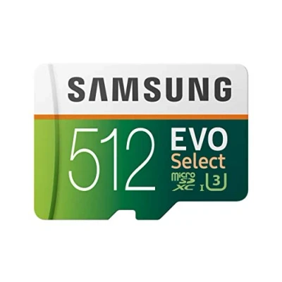 Abbildung von Samsung EVO Select microSD Karte, 512 GB, 100 MB/s und 90 MB/s, Speicherkarte für Full HD &amp; 4K UHD, Inkl. SD Adapter Smartphone, Tablet, Action Kamera, Drohne Notebook