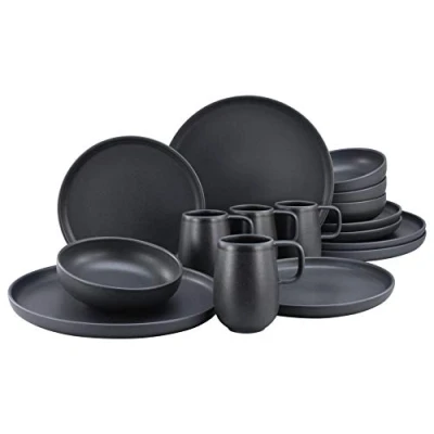Abbildung von CreaTable, 22978, Serie uno BLACK, 16 teiliges Geschirrset, Kombiservice aus Steinzeug, spülmaschinen und mikrowellengeeignet, Made in Portugal