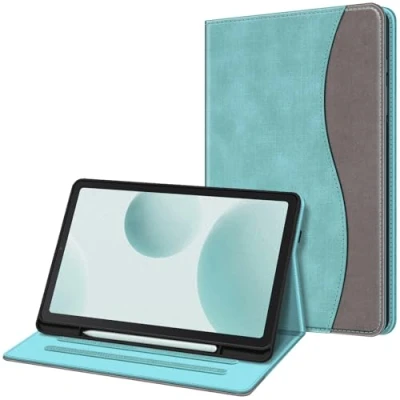Abbildung von Fintie Hülle für Samsung Galaxy Tab S6 Lite 10.4 2024/2022/2020, Soft TPU Rückseite Gehäuse Schutzhülle mit S Pen Halter und Dokumentschlitze, Jeansoptik Türkis