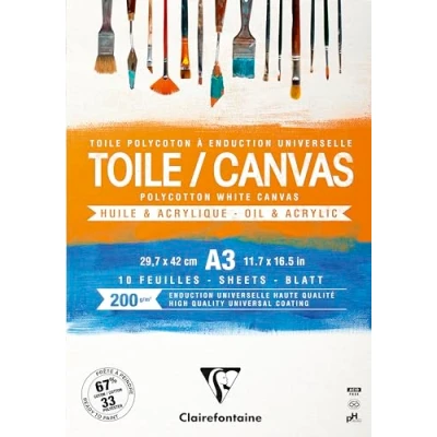 Abbildung von Clairefontaine 975208C Packung (mit 10 Blatt Leiwand zum Bemahlen Cosmos, 200g, kopfgeleimt, DIN A3, 1 Pack, Weiß