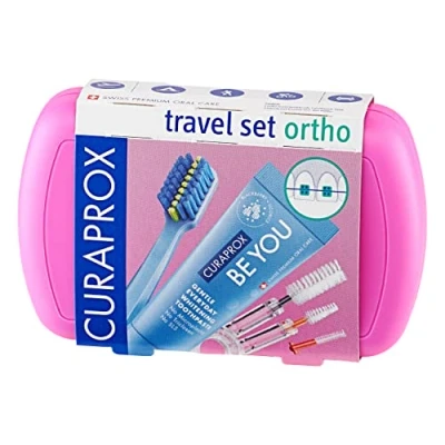 Abbildung von Curaprox travel Set Ortho pink, toothbrush, interdental brush, toothpaste 10ml, box