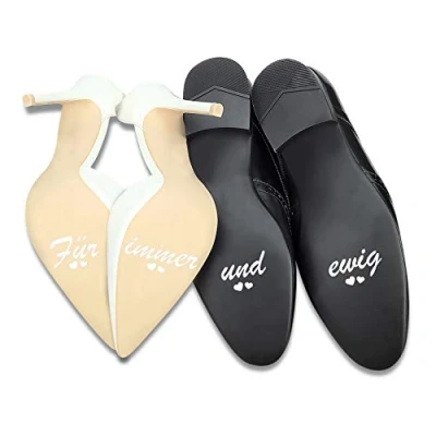 Abbildung von Aufkleber Set Für Hochzeitsschuhe Schuhsticker Hochzeit Trauung Schuhe Heiraten Sticker Folie Selbstklebend Sprüche Symbole (Weiß Glanz, K118 immer und ewig)